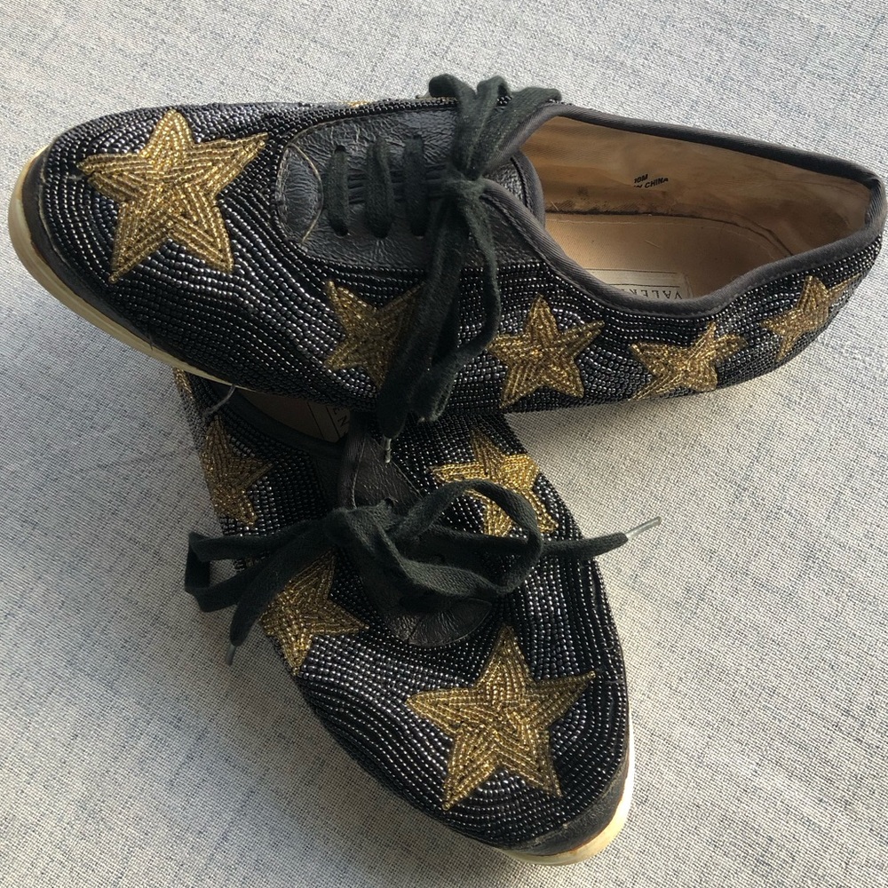 Valerie Stevens Black and Gold Star Vintage Beaded Sneakers